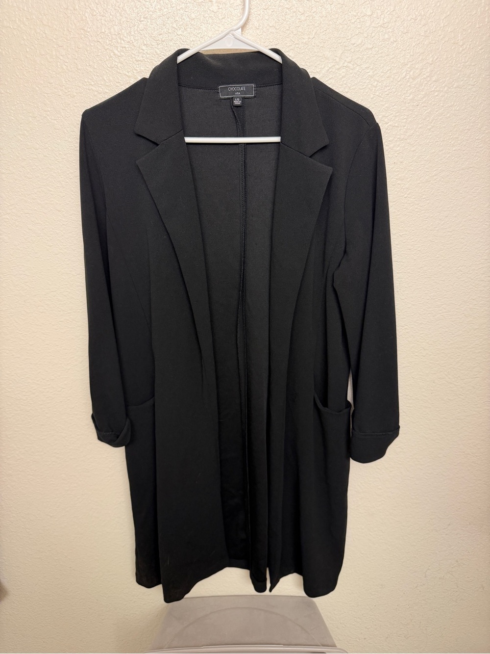 ChicCozy Black Open-Front Long Blazer for Women